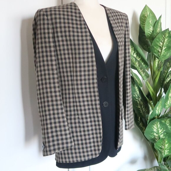 Giorgio Armani Collezioni Wool Blazer Jacket Luxury Checkered Plaid Designer 40 - Picture 2 of 14